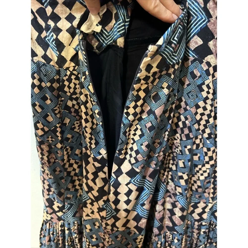 Anthropologie Let Me Be Flounced Women’s Maxi Dress Size Large Geometric Print